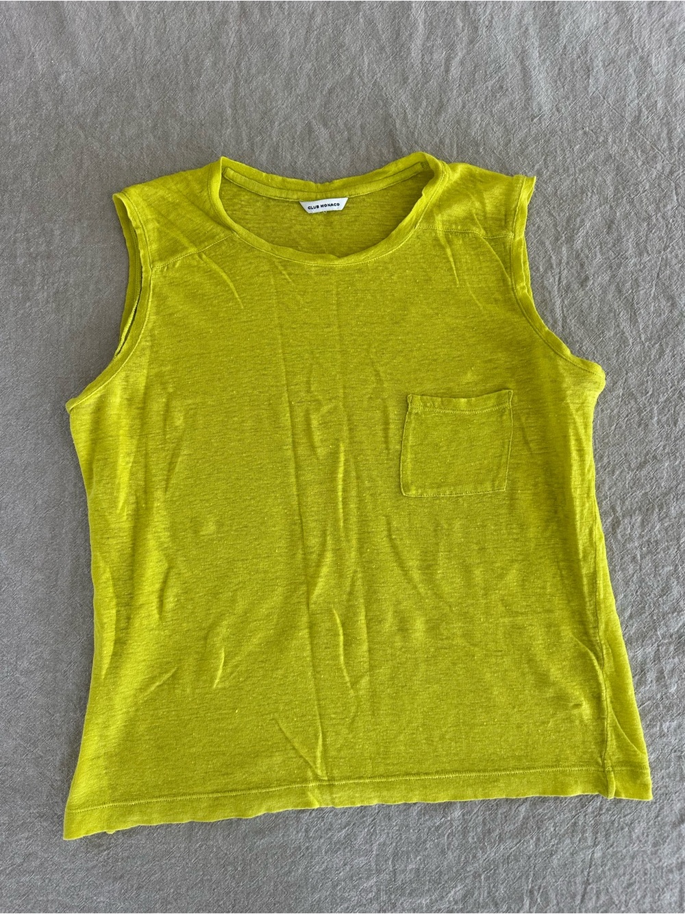 Club Monaco Women's Bright Yellow Sleeveless Pocket Muscle Tee